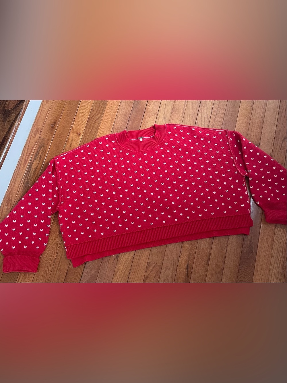 NWT Free People - Easy Street Cropped Sweater Womens XL Red/White